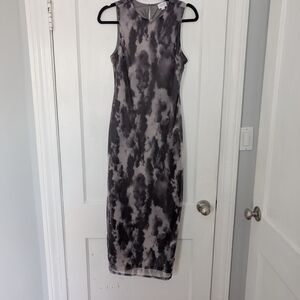 Le Lis Gray and Black Tie-Dye Midi Dress